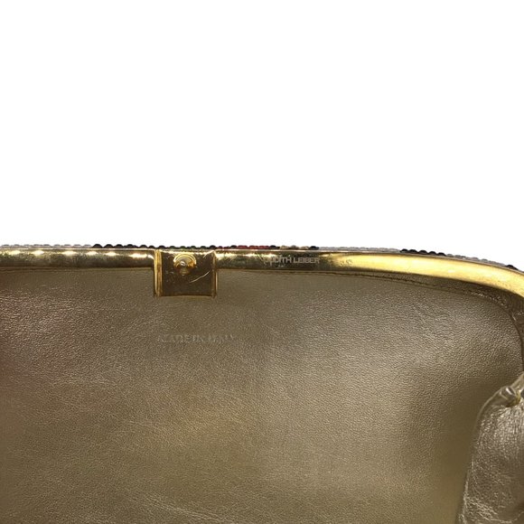 JUDITH LEIBER MULTICOLORED CRYSTAL EMBELLISHED LEAF DESIGN EVENING CLUTCH BAG - Picture 7 of 8